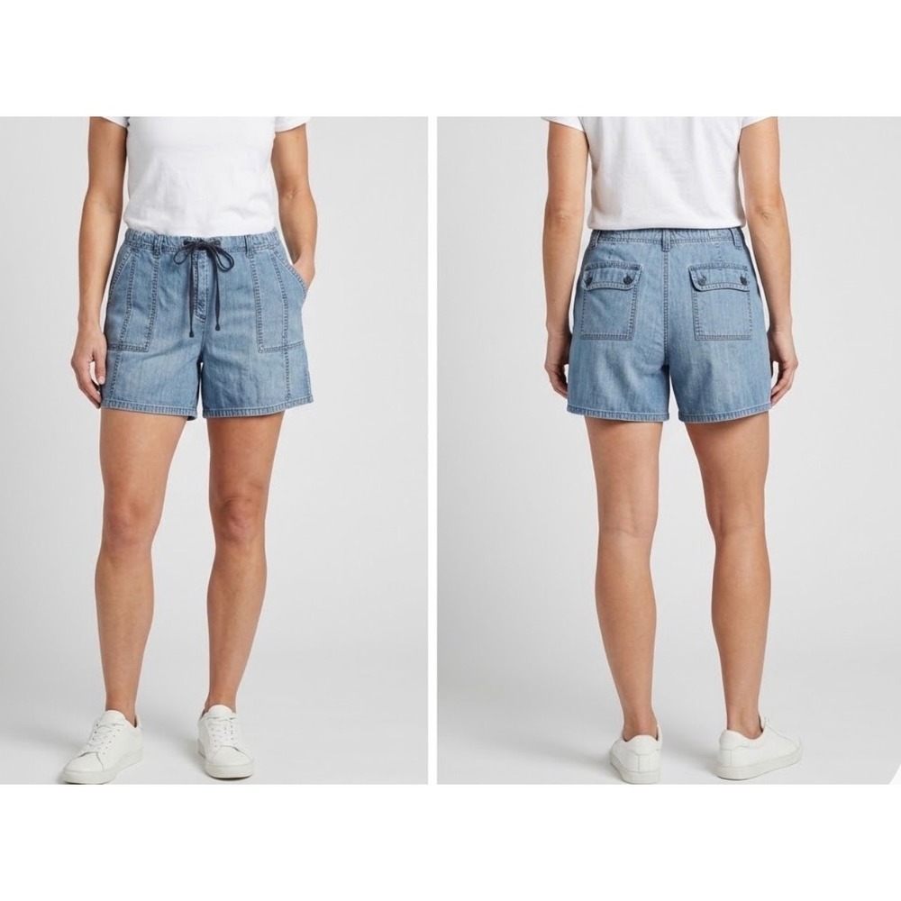 Talbots Petites Blue Denim Cargo Shorts Women 16P Drawstring Cotton Utility 90s